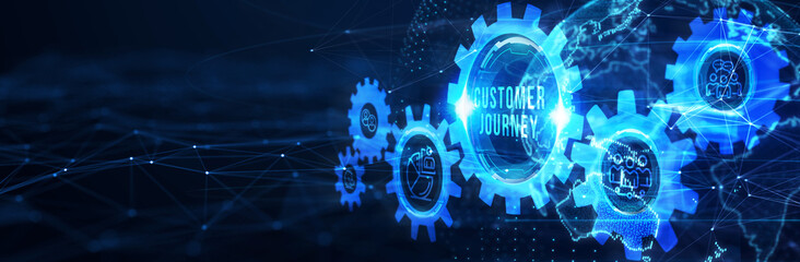 Inscription Customer journey on the virtual display. Business Technology Internet and network concept. 3d illustration