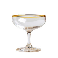 A champagne coupe with a gold rim, providing a touch of glamour for holiday celebrations in a residential setting. [Transparent Background PNG].