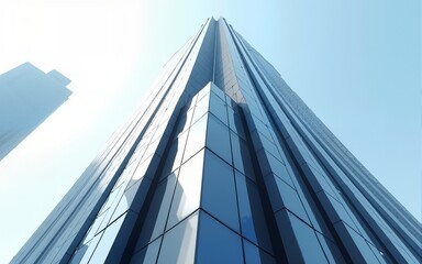 Low angle view of futuristic architecture, Skyscraper of office building with curve glass window, 3D rendering. High quality