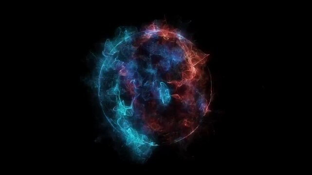 Realistic blue power ball effect on black background.