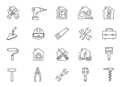 Home Renovation And Repair Tools Icons Set For Construction And DIY Projects