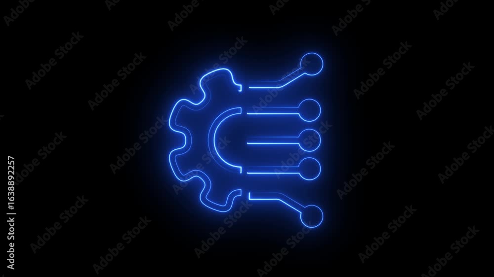 Poster glowing neon tech support: empowering innovation through automation icon isolated .synthetic data ic