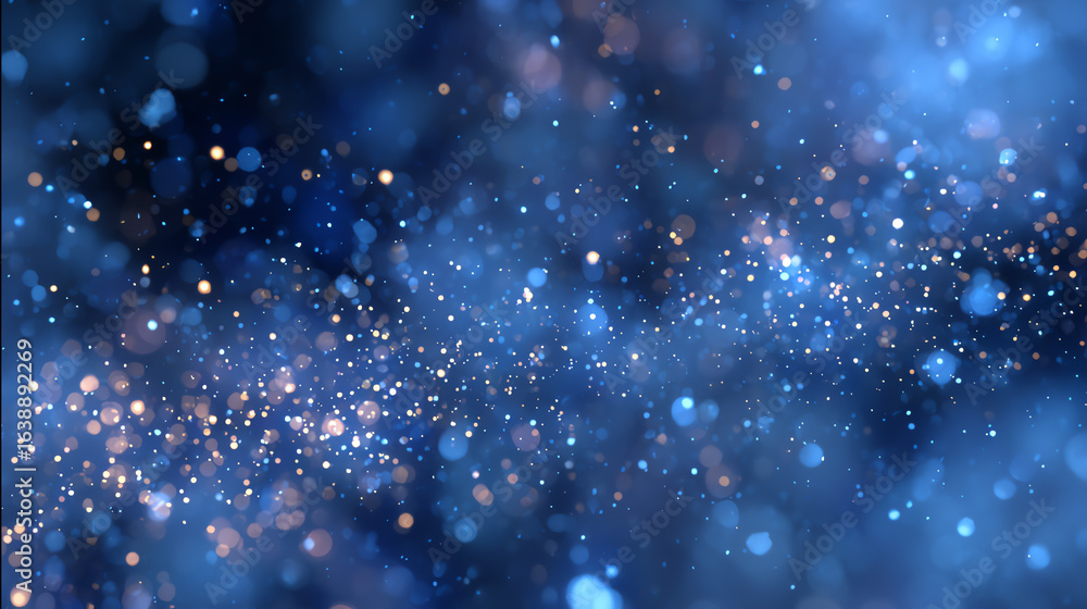 Poster a mesmerizing abstract background with shimmering particles and a deep blue tone, perfect for a vari