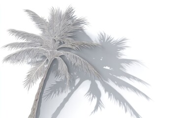 Silhouetted light gray palm tree casting a shadow