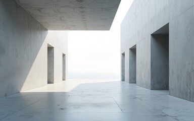 Abstract architecture with empty concrete floor, Scene for car presentation, 3d rendering. High quality