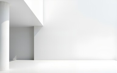 3d render of abstract modern concrete white architecture with empty cement floor, minimal exterior, car presentation background. High quality