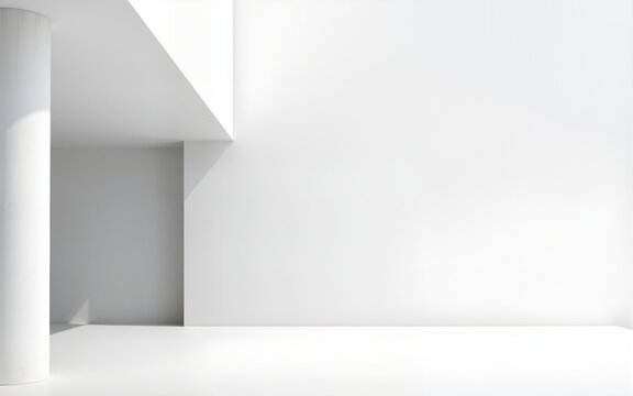 3d render of abstract modern concrete white architecture with empty cement floor, minimal exterior, car presentation background. High quality