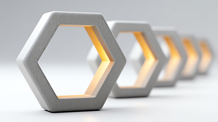 A modern abstract design featuring hexagonal shapes with warm lighting, perfect for contemporary art and design projects.