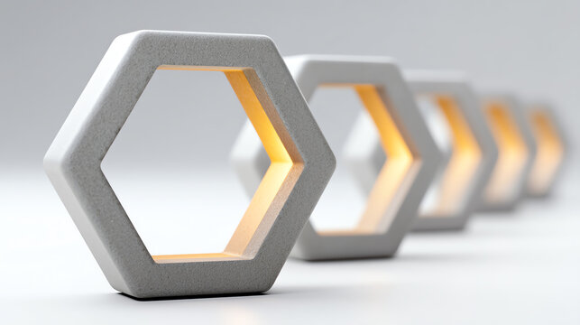 A modern abstract design featuring hexagonal shapes with warm lighting, perfect for contemporary art and design projects.