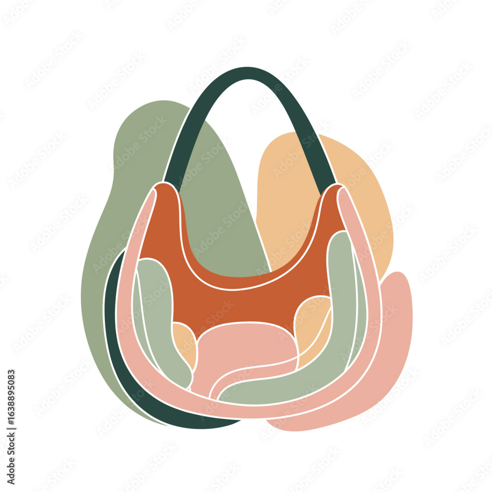 Poster trapeze bag in abstract style with earthy colors and soft shapes