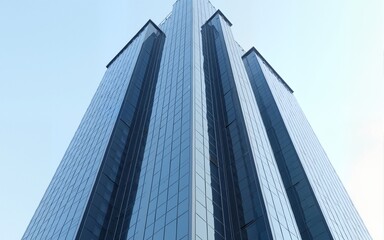 Obraz premium Skyscraper corporate office building with glass window, 3d rendering of modern architecture. High quality