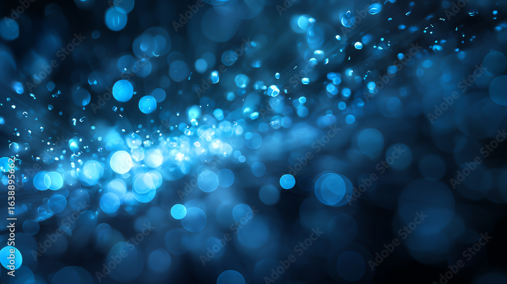 Poster a stunning abstract background featuring a cascade of shimmering blue lights and bokeh effects, perf