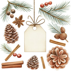 Fototapeta premium Christmas ornaments watercolor illustration, perfect for festive designs and seasonal decor.