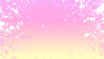ピンクと黄色の背景に白い絵の具が飛び散る