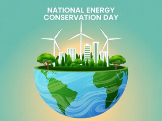 Celebrating national energy conservation day with a sustainable green city powered by wind turbines on earth