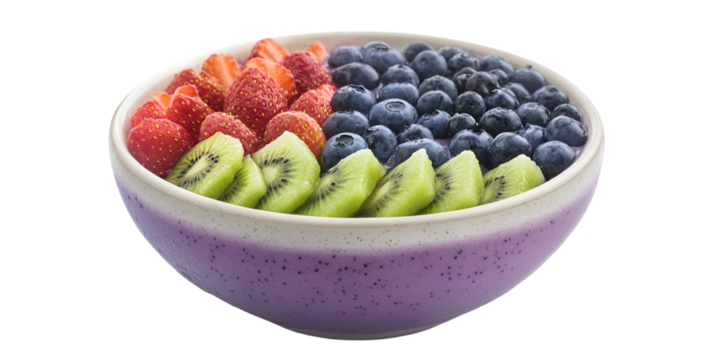 Smoothie Bowl with Gradient Fruit Toppings Isolated on White Background