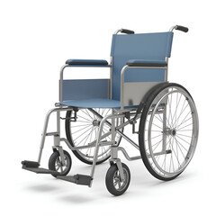 Fototapeta premium Realistic 3D Render of Wheelchair with Blue Seat Isolated on White Background