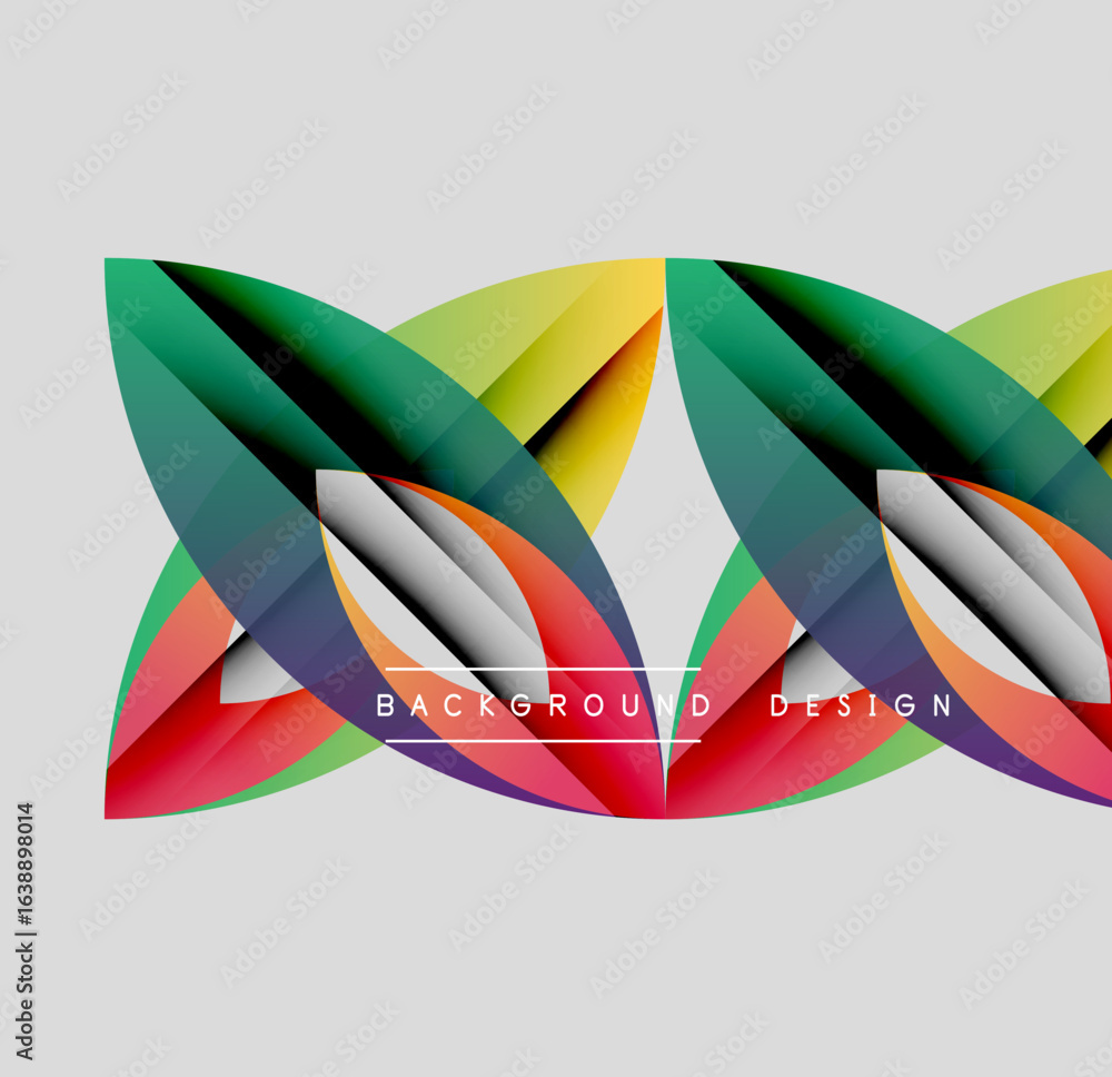 Poster abstract colorful shapes overlap, creating dynamic visual effect. gradients blend smoothly, forming 