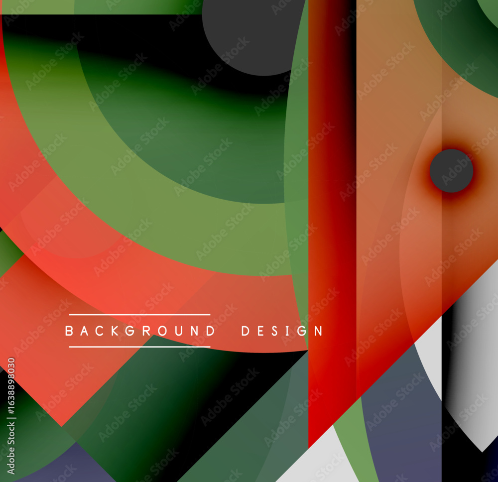 Poster abstract geometric shapes, vibrant colors, overlapping layers create modern design. smooth gradients