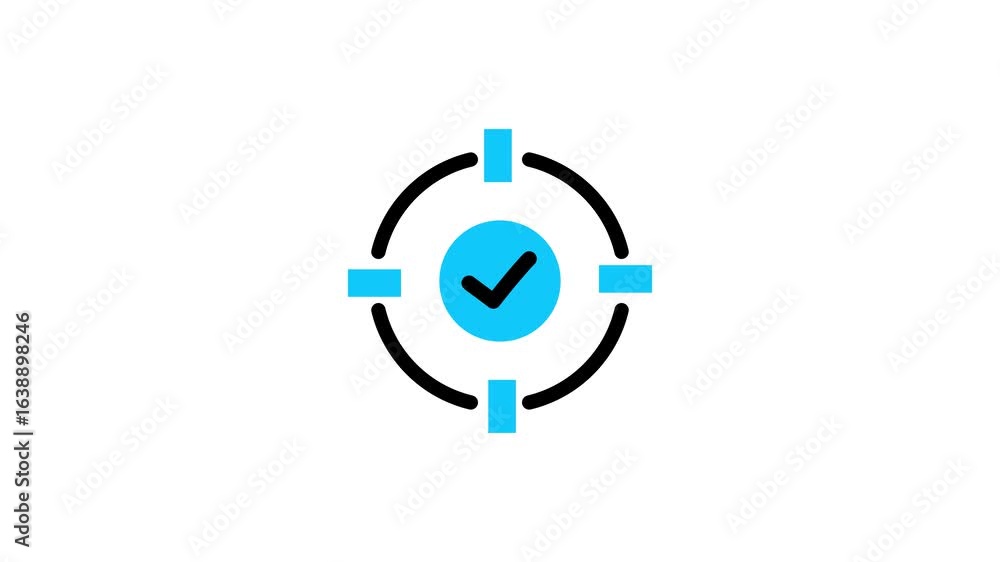 Poster target icon with check mark indicating success or approval modern style icon isolated animation .tar