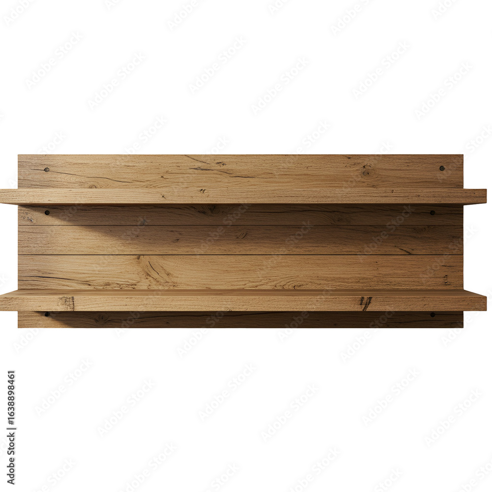 Poster realistic image of wooden shelf on transparent background with light and shadow