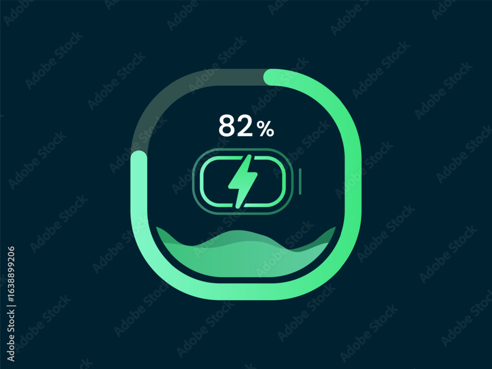 Fototapete electric vehicle battery charging dashboard hologram interface with battery symbol and abstract wavy