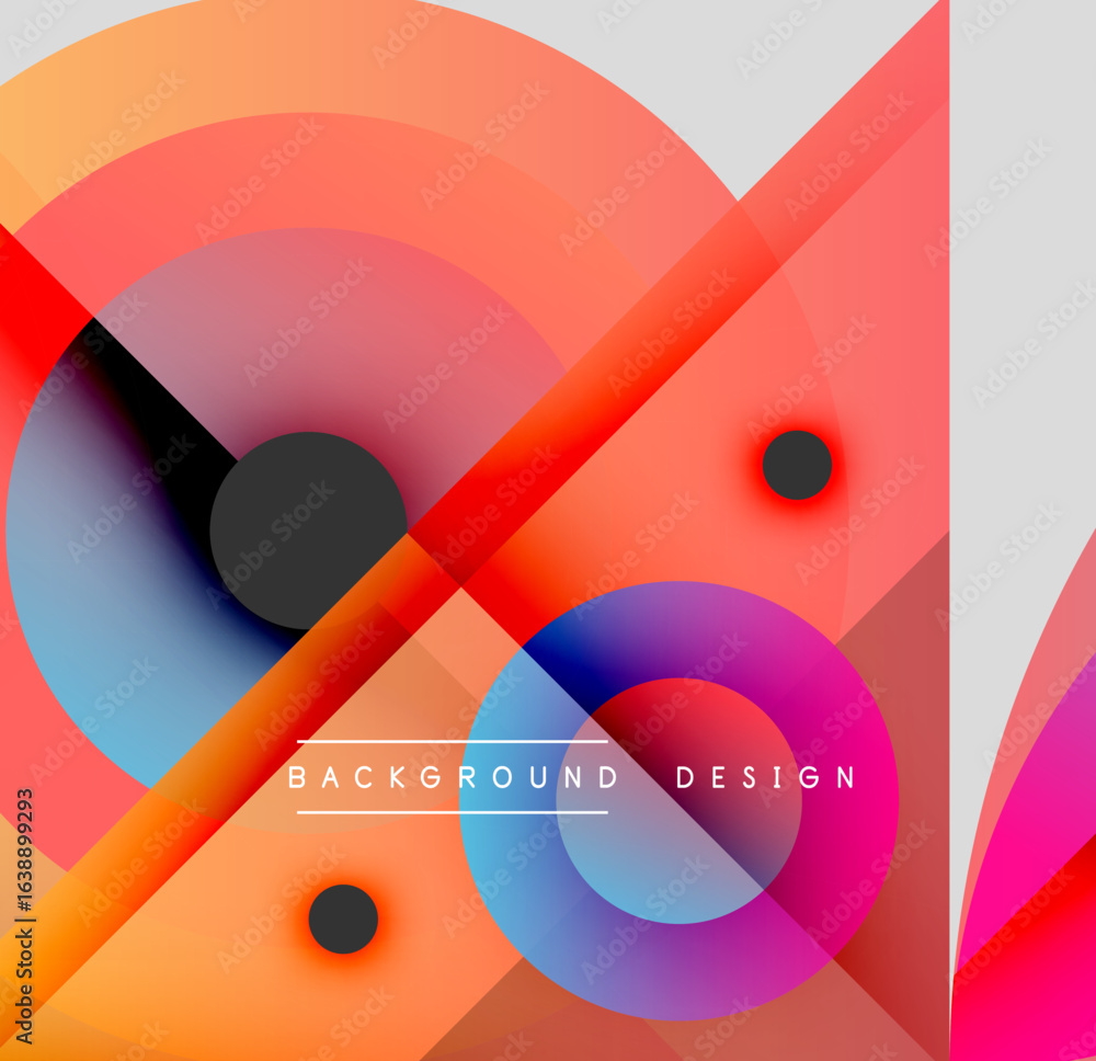 Poster abstract geometric composition. overlapping circles, lines create vibrant colorful background. moder