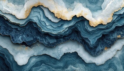 Obraz premium Blue layered stone pattern with gold details, modern and elegant look. Perfect as background for website or product to enhance sophistication.