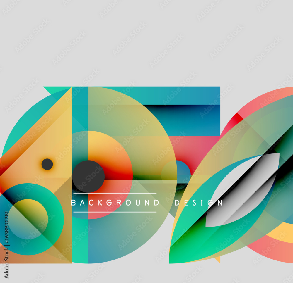 Aufkleber abstract geometric shapes overlap, creating vibrant color gradients. modern design elements suggest 
