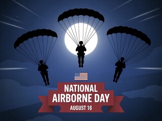 Celebrating national airborne day with silhouetted parachutists descending under a full moon