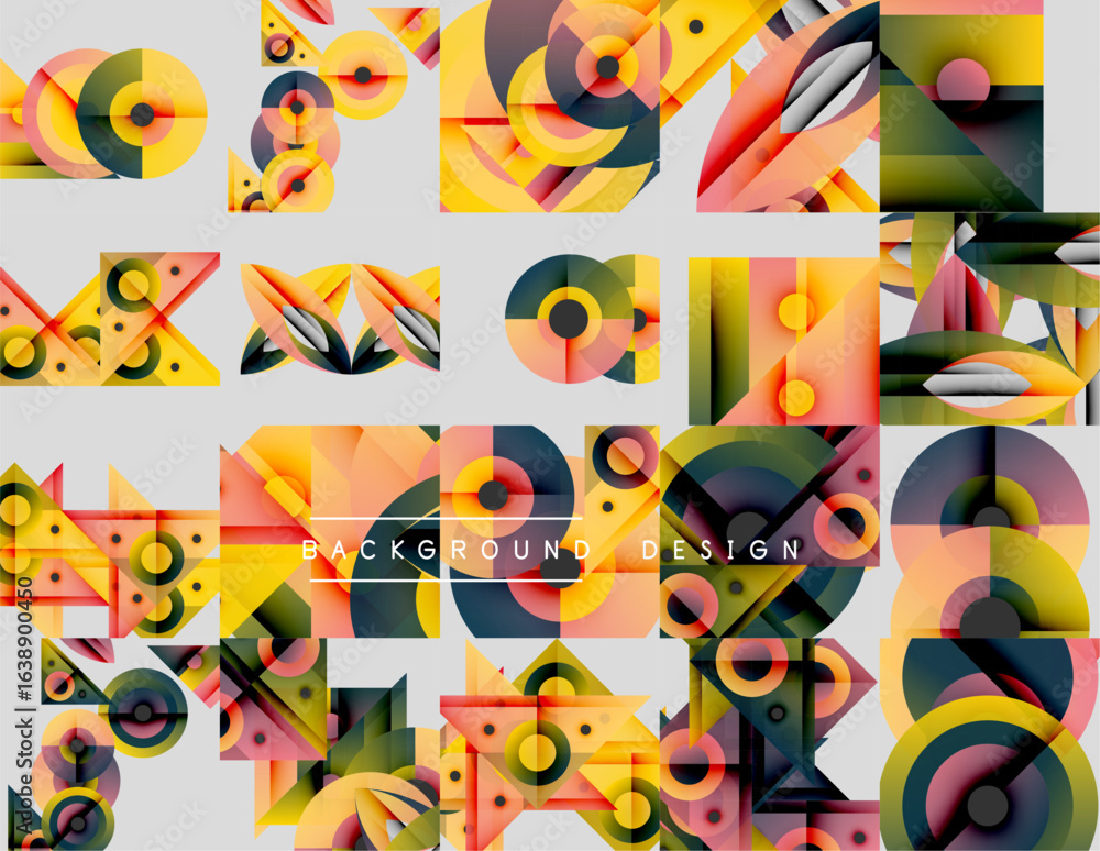 Poster abstract geometric patterns, vibrant colors, modern design elements. composition features circles, t
