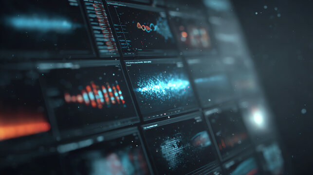 Abstract digital visualization showcasing data analytics and modern technology trends on computer screens. - Powered by Adobe