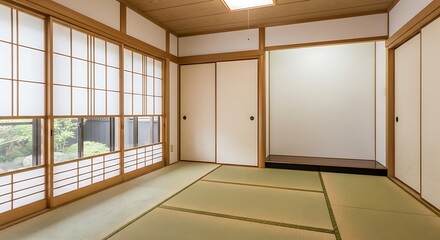Obraz premium Empty minimalist Japanese tatami room