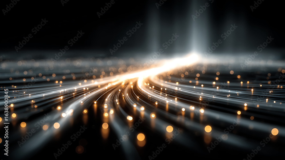 Poster abstract light trails creating a sense of movement and energy in a futuristic design, ideal for tech