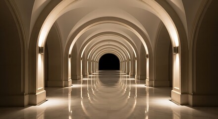 Empty hallway with arch ceiling and marble floors