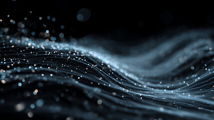 Abstract representation of flowing particles, creating a wave-like motion with a futuristic feel, perfect for digital concepts.