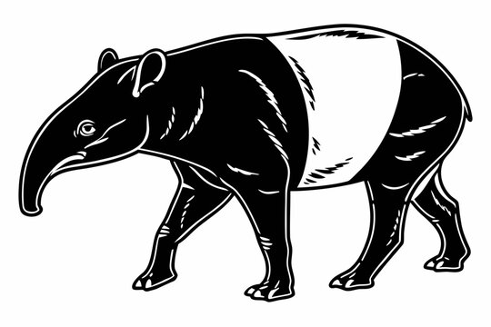 black and white tapir walking clip art preview