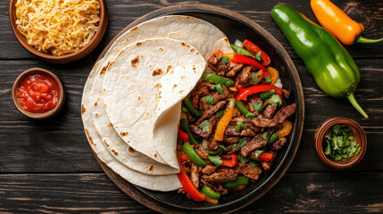 Sizzling fajitas with colorful peppers, onions, and tortillas create vibrant meal
