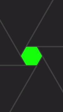 Iris Shutter Transition Animation with Chroma Key Background. Dynamic camera lens aperture animation with a vibrant green screen. 4k footage vertical background animation