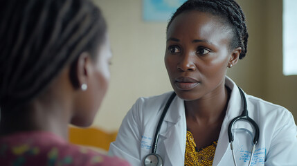 Close-up of Doctor Counseling Patient About HIV Treatment and Access to Life-Saving Medications, Highlighting Healthcare Education