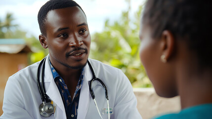 Close-up of Doctor Counseling Patient About HIV Treatment and Access to Life-Saving Medications, Highlighting Healthcare Education