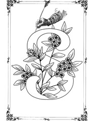 Floral 'Z' Monogram with Pen and Ink