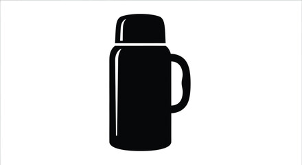 Silhouette of thermos flask for carrying hot or cold drinks during travel, camping and outdoor activities, featuring a vacuum insulated container with a handle