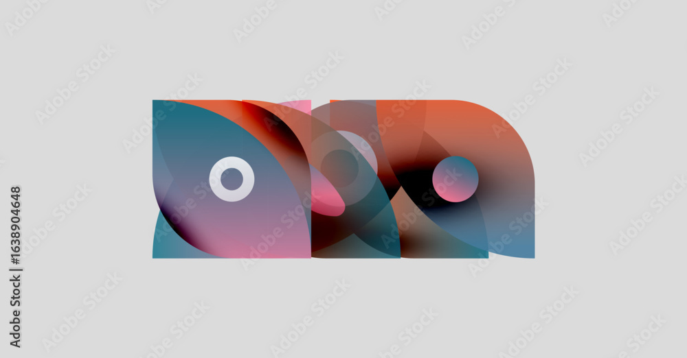 Poster abstract composition. overlapping colorful shapes create dynamic visual effect. soft gradients, circ