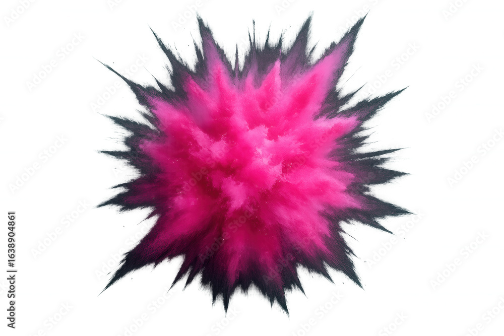Poster pink and black particles exploding against a transparent background, creating a vibrant and dynamic 