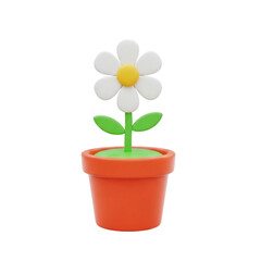 3D Cute White Flower in Blue Pot - Minimal Decorative Icon