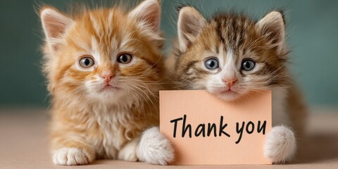 Premium Ginger Cat Appreciation Day Kittens Holding Thank You Card for Autumn Gratitude Marketing and Halloween Seasonal Social Media Campaigns