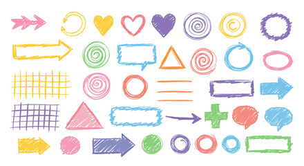 Obraz premium Colorful hand-drawn shapes and arrows, perfect for design elements.