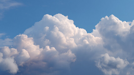 A view of fluffy white cumulus clouds against a clear blue sky backdrop