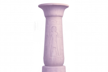 Pink-toned egyptian column showcasing hieroglyphics and cultural significance, isolated on a transparent background